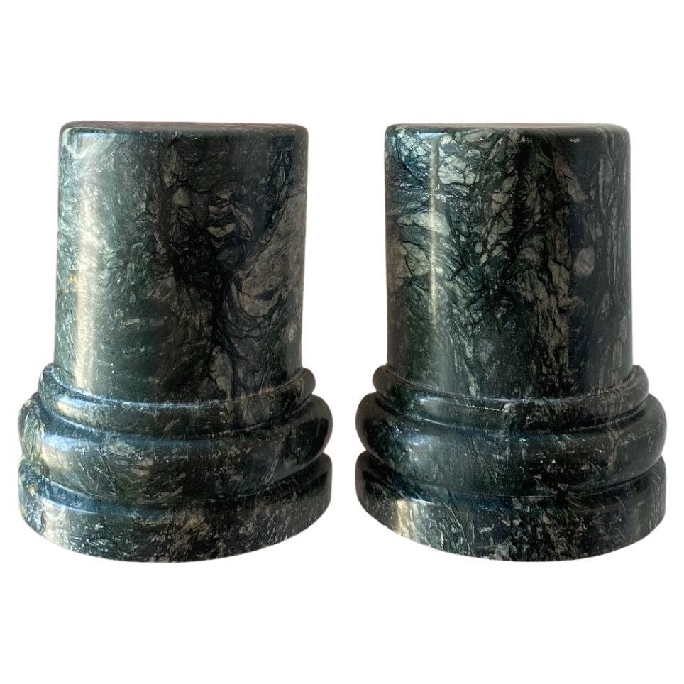 Post Modern Italian Column Green Marble Bookends For Sale