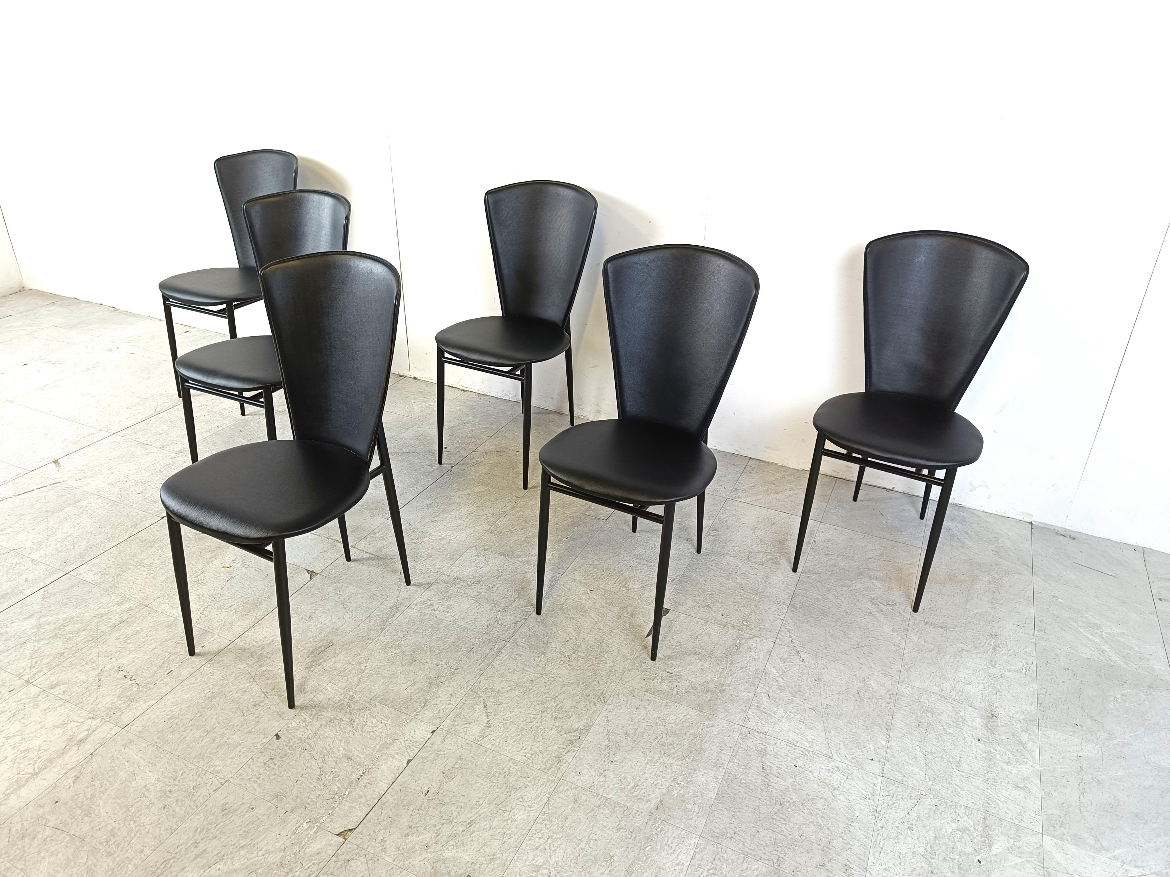 Leather Post modern italian dining chairs, 1980s  For Sale