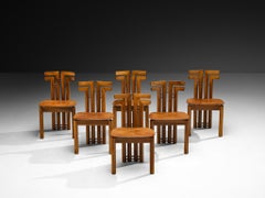 Post-Modern Italian Dining Chairs in Walnut and Cognac Leather