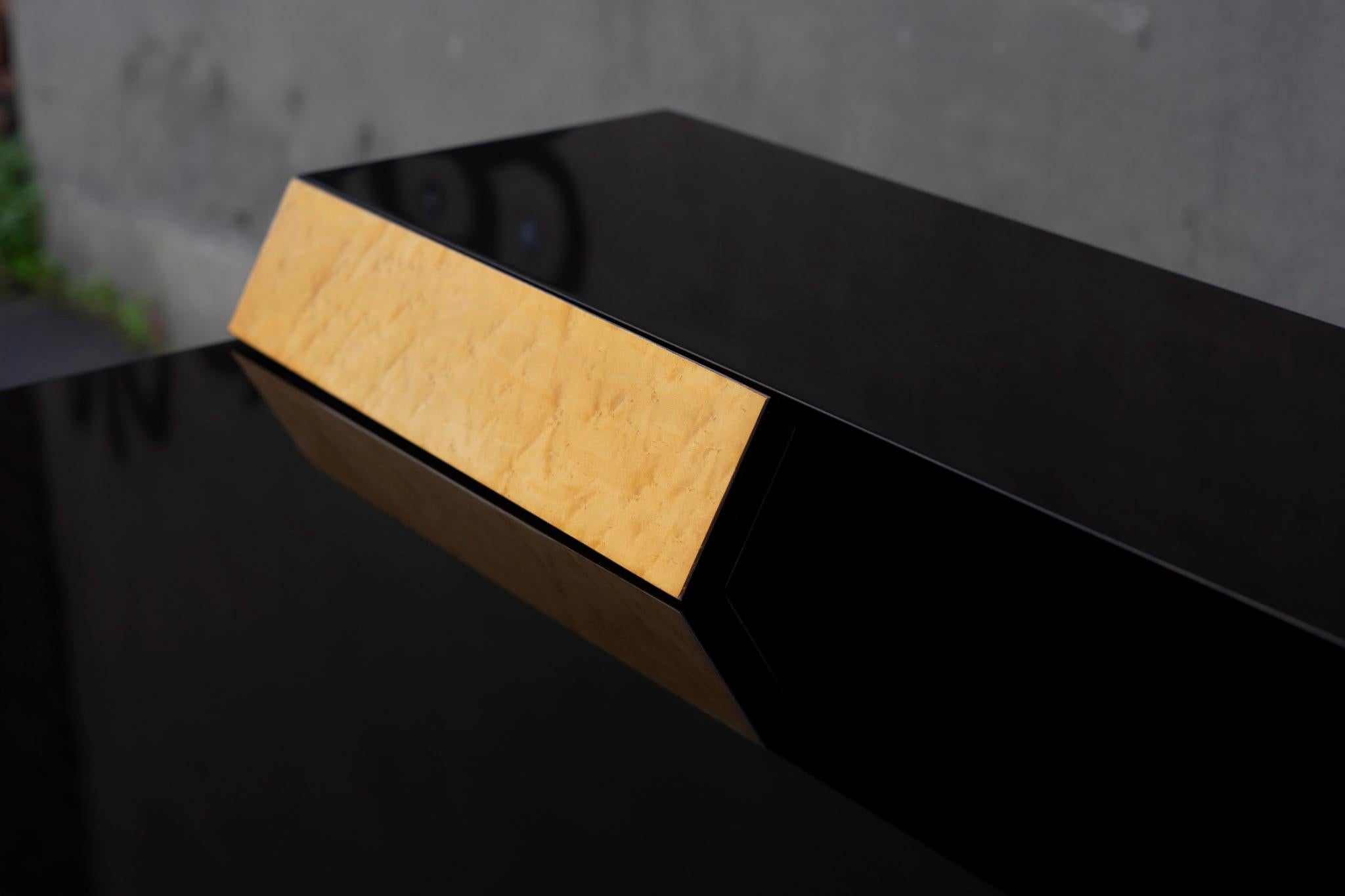 Post-Modern Italian Executive Desk Piano Black Burl by G&C Italia Art Deco Style For Sale 5
