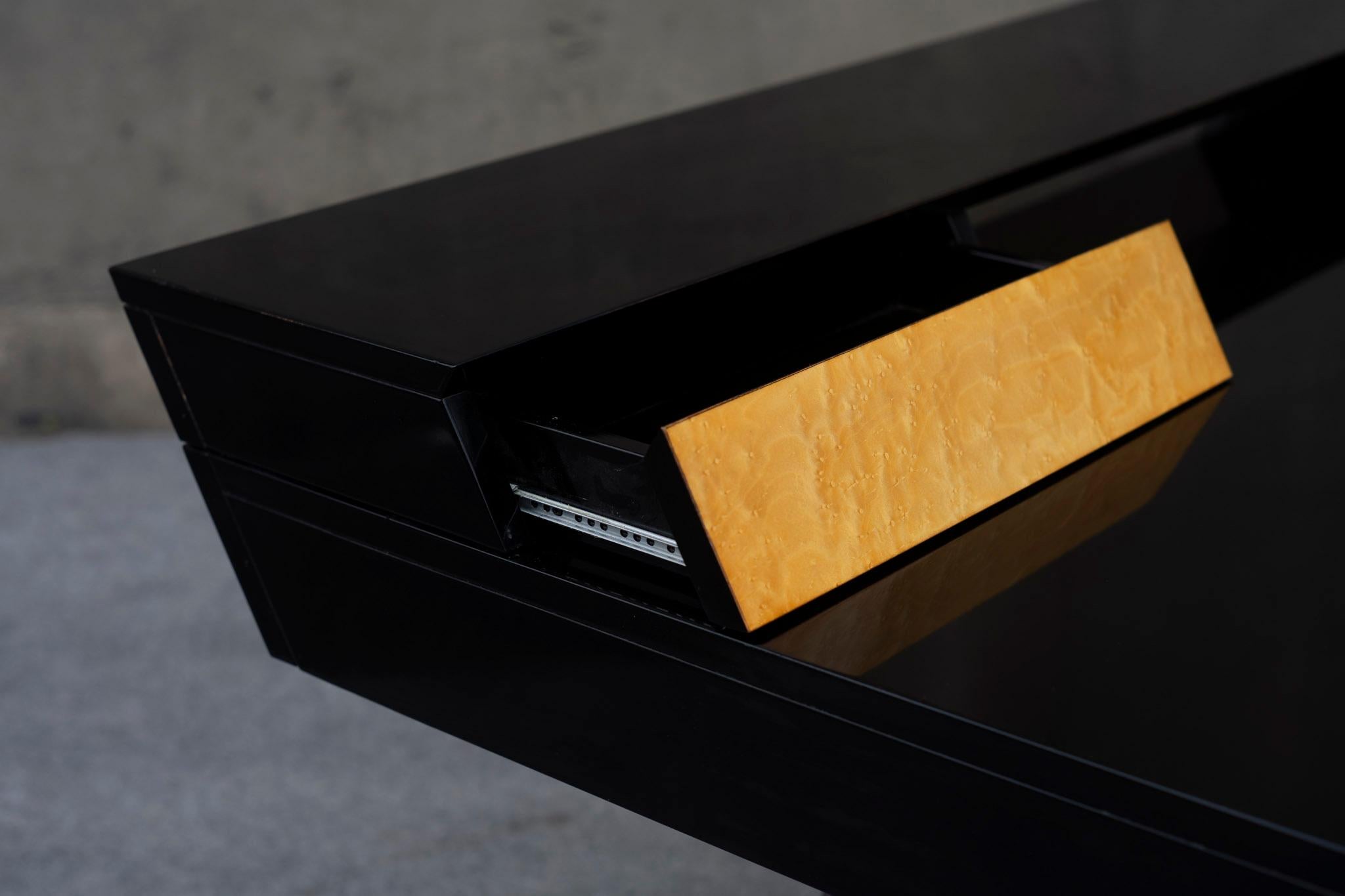 Post-Modern Italian Executive Desk Piano Black Burl by G&C Italia Art Deco Style For Sale 7