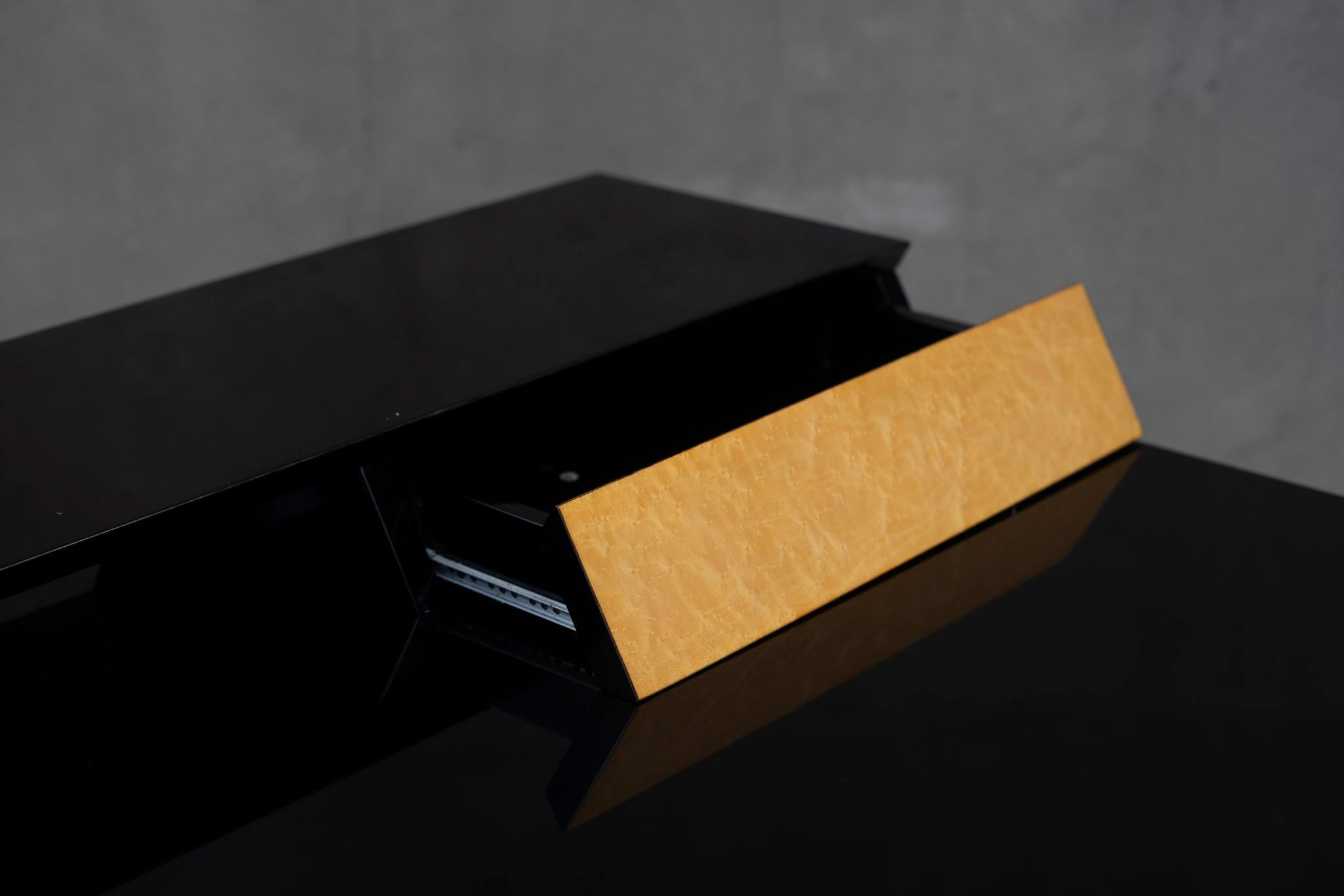 Post-Modern Italian Executive Desk Piano Black Burl by G&C Italia Art Deco Style For Sale 8