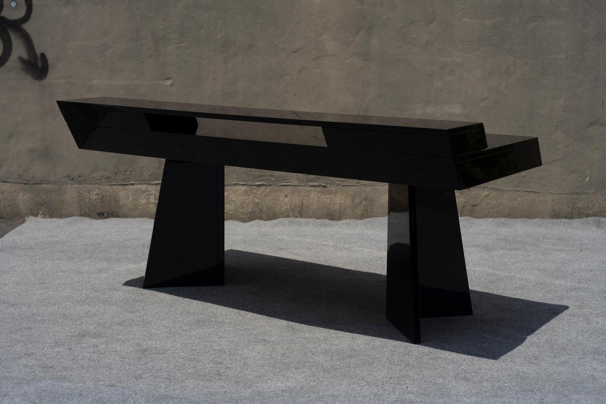 Post-Modern Italian Executive Desk Piano Black Burl by G&C Italia Art Deco Style For Sale 9