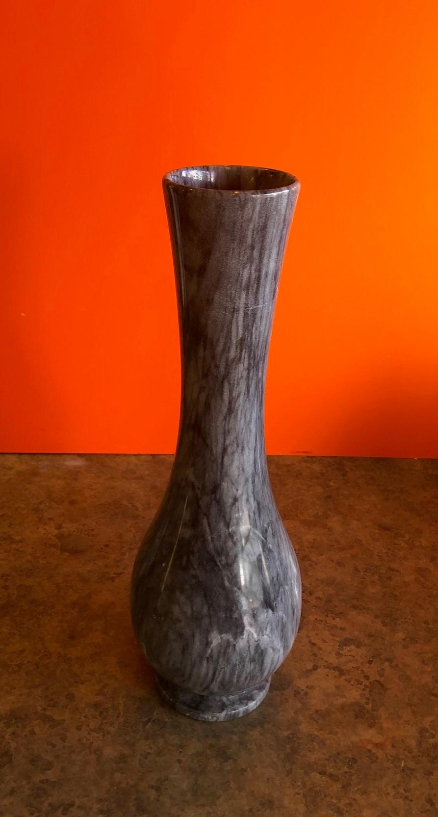Gorgeous Postmodern Italian grey marble vase, circa 1970s. Striking white and black veining throughout the piece; measures 14.75