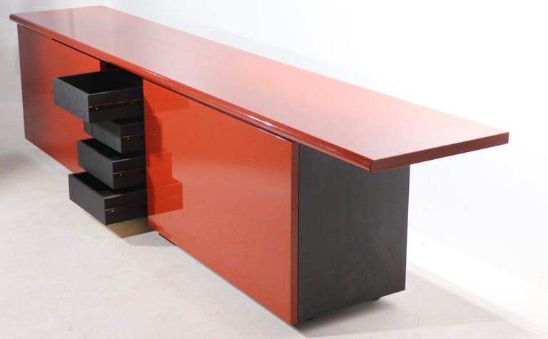 Wood Post Modern Italian Lacquer Sideboard by Stoppino and Acerbis For Sale