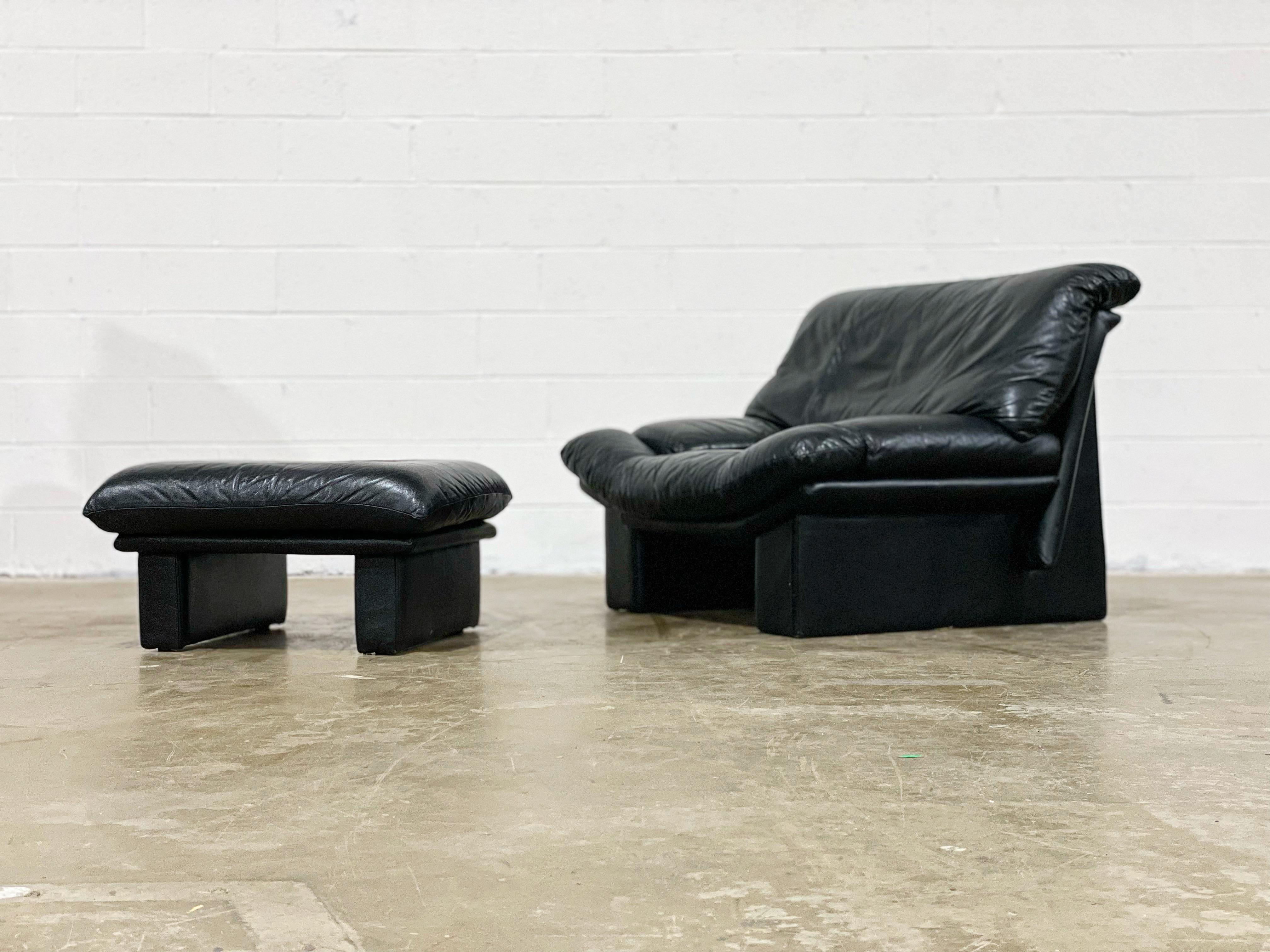 Post-Modern Post Modern Italian Leather Lounge Chair and Ottoman by Nicoletti Salotti