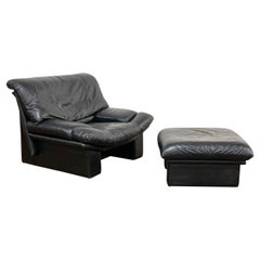 Post Modern Italian Leather Lounge Chair and Ottoman by Nicoletti Salotti