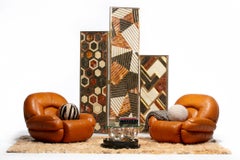 Post Modern Italian Leather Lounge Chairs in Butterscotch Carmel Leather c. 1980