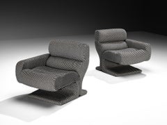 Post-Modern Italian Lounge Chairs in Checkered Upholstery
