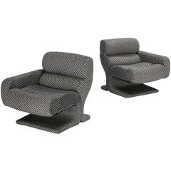 Post-Modern Italian Lounge Chairs in Checkered Upholstery