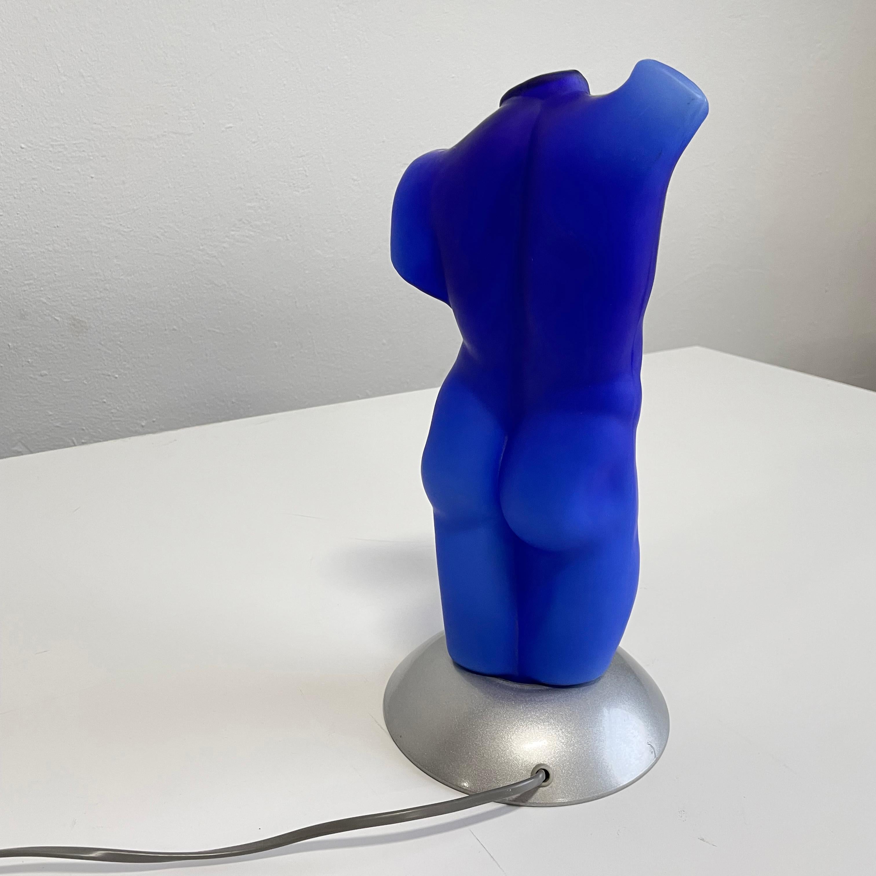 Post Modern Italian Male Torso Table Lamp in Frosted Blue Glass, Sculptural Lamp In Good Condition In Zagreb, HR