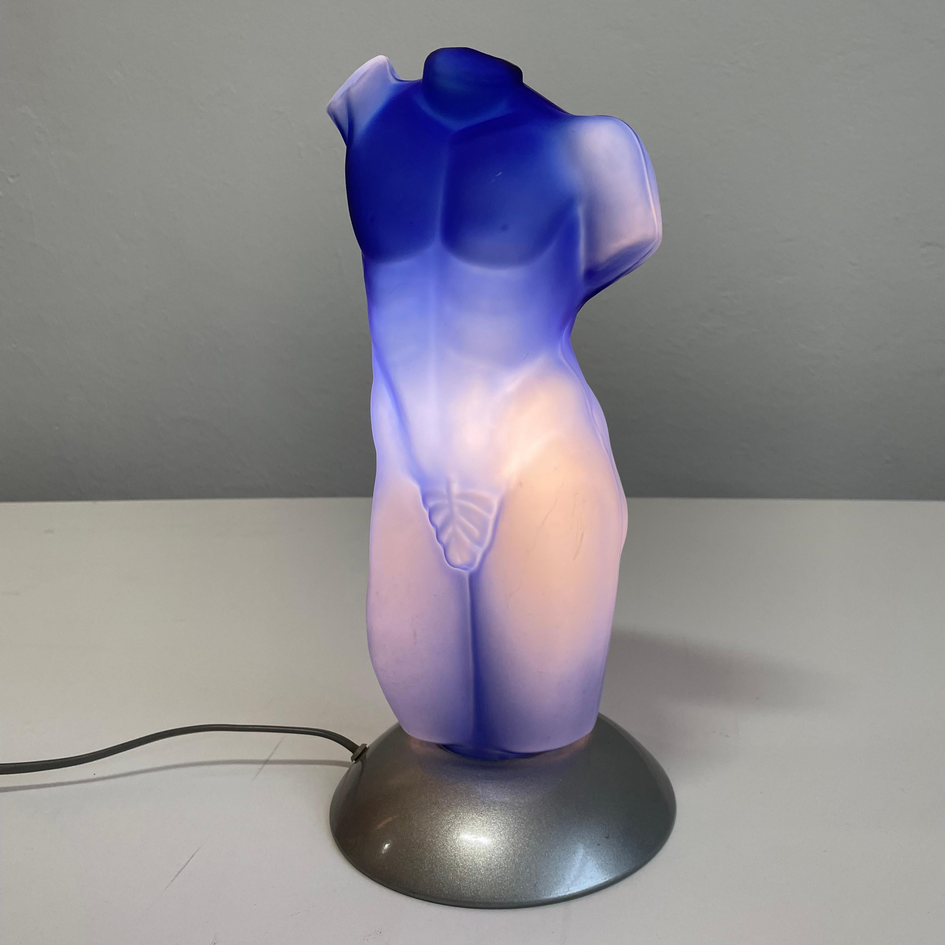 Post Modern Italian Male Torso Table Lamp in Frosted Blue Glass, Sculptural Lamp 2