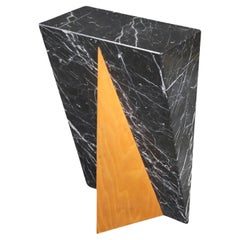 Post modern Italian marble and wood abstract pedestal table
