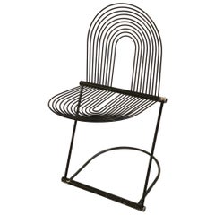 Postmodern Italian Metal Spring Chair in Black Enamel Metal and Aluminum