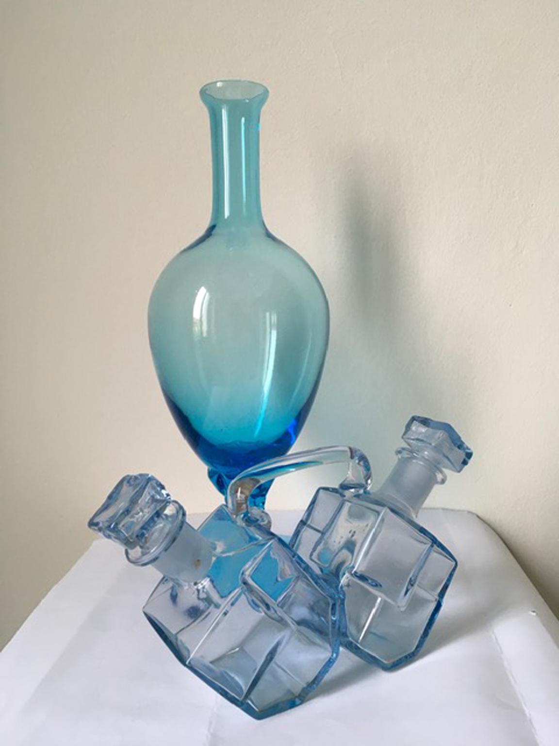 Post Modern Italian Murano Glass Blue Cruet For Sale 8