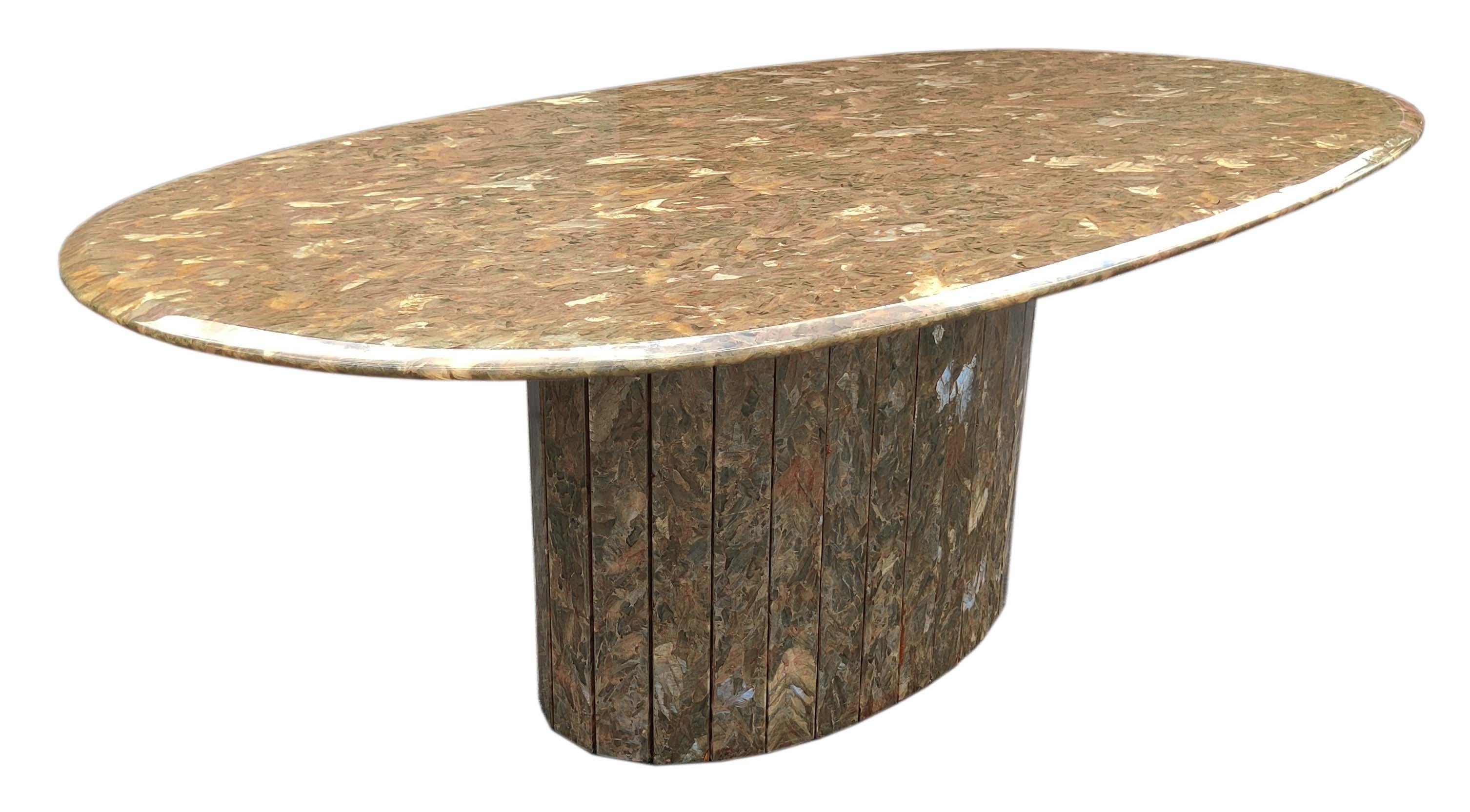 A rare marble table made of Alabaster-Crystal, with a thick, very durable and perfectly polished resign coating on the top and base. This large and super cool table easily seats 8 to ten guest at 78.75