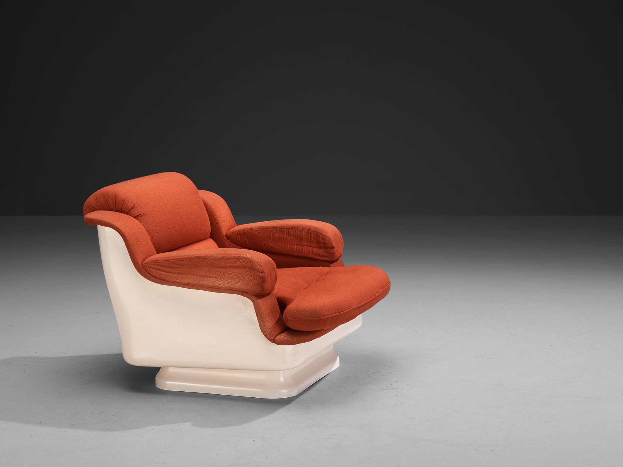 Postmodernes italienisches Paar Loungesessel aus Fiberglas und roter Polsterung, postmodern 5