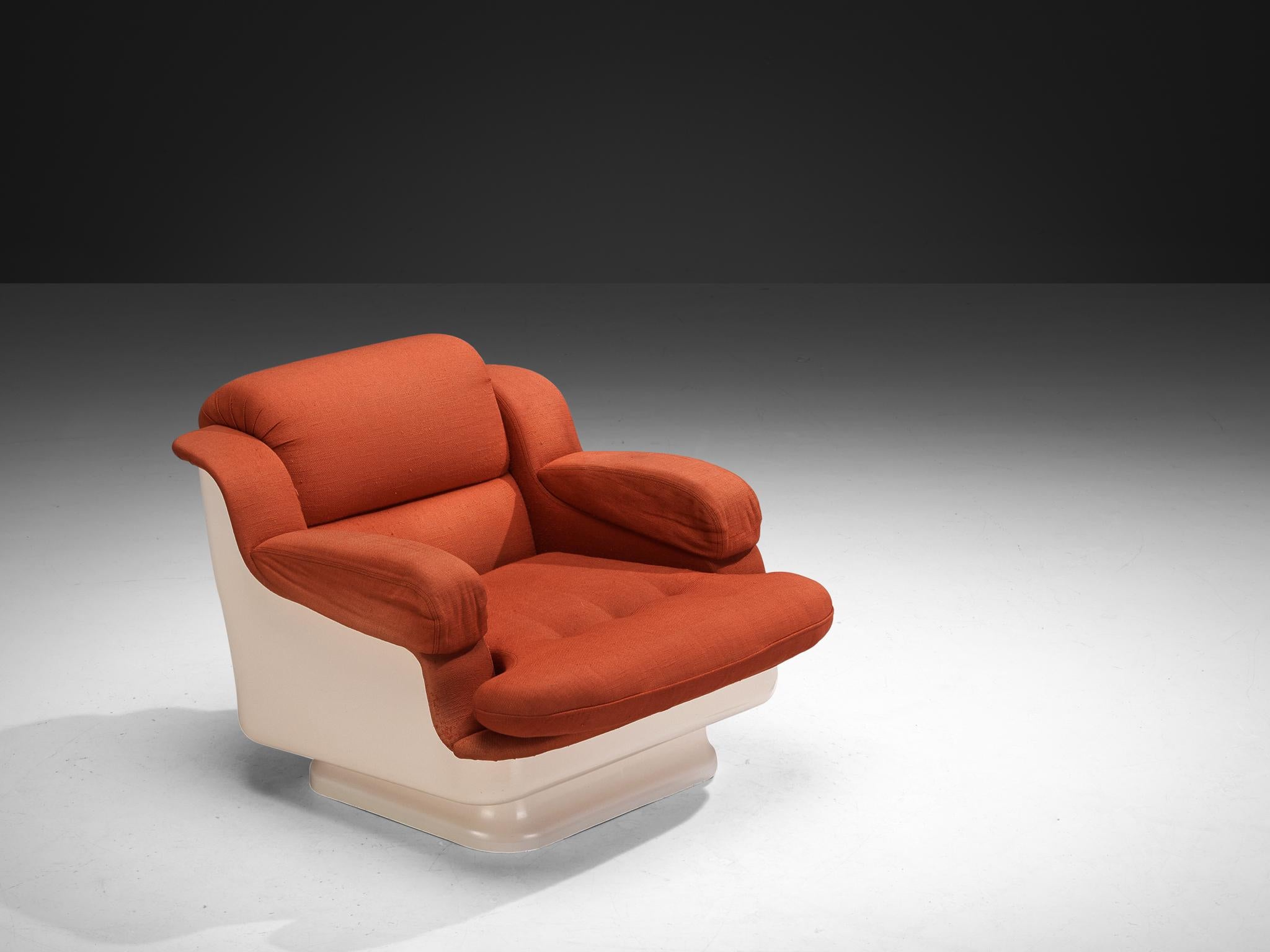 Postmodernes italienisches Paar Loungesessel aus Fiberglas und roter Polsterung, postmodern 1