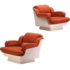 Postmodernes italienisches Paar Loungesessel aus Fiberglas und roter Polsterung, postmodern