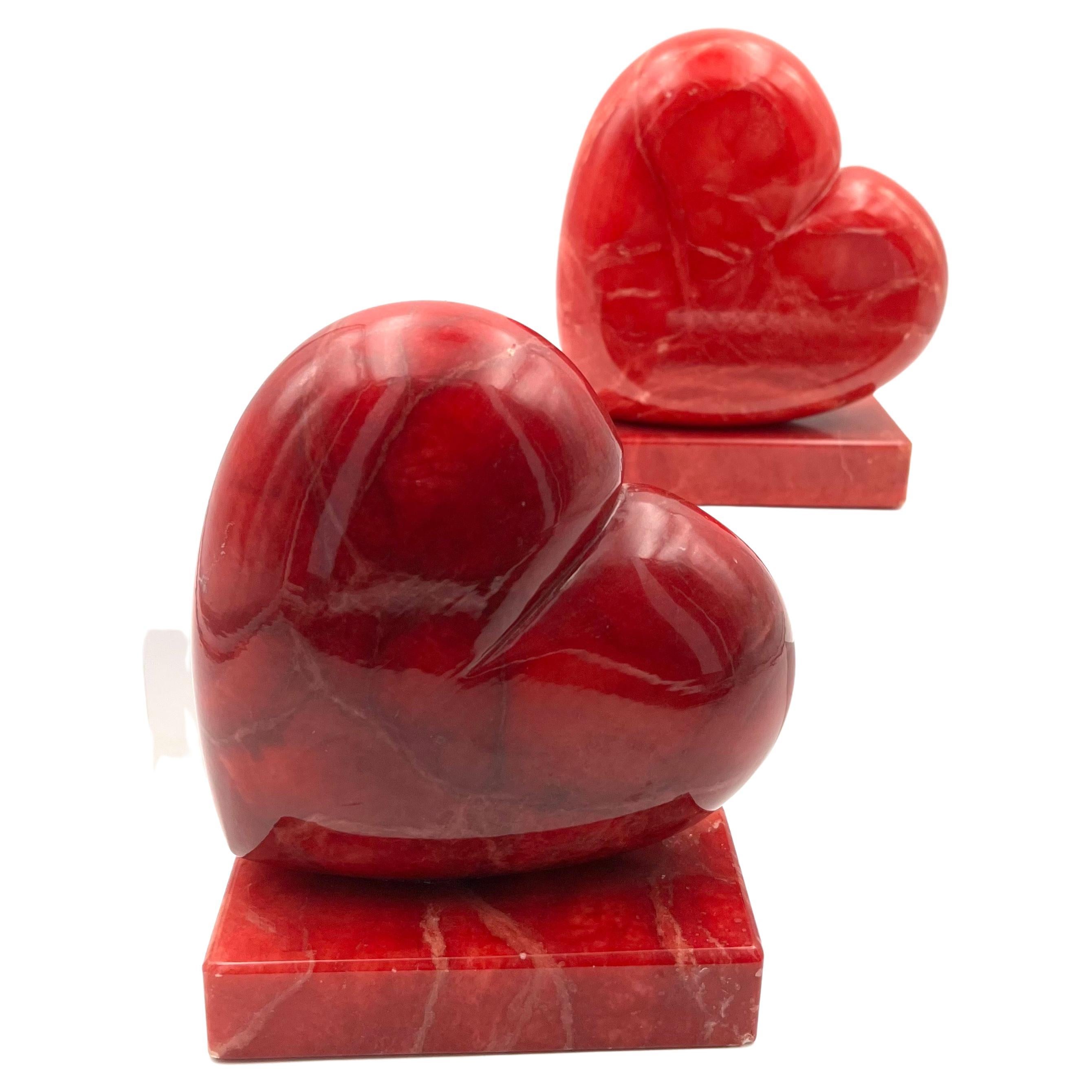 Cool pair of solid hand-carved red hearts, bookends circa the 1980s made in Italy beautiful color.