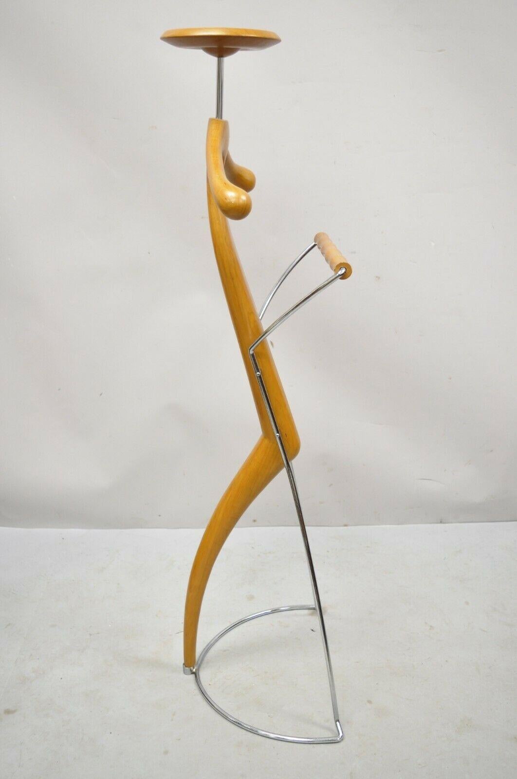 Post Modern Italian Sculpted Cherry Wood and Metal Clothing Valet by Porada For Sale 3