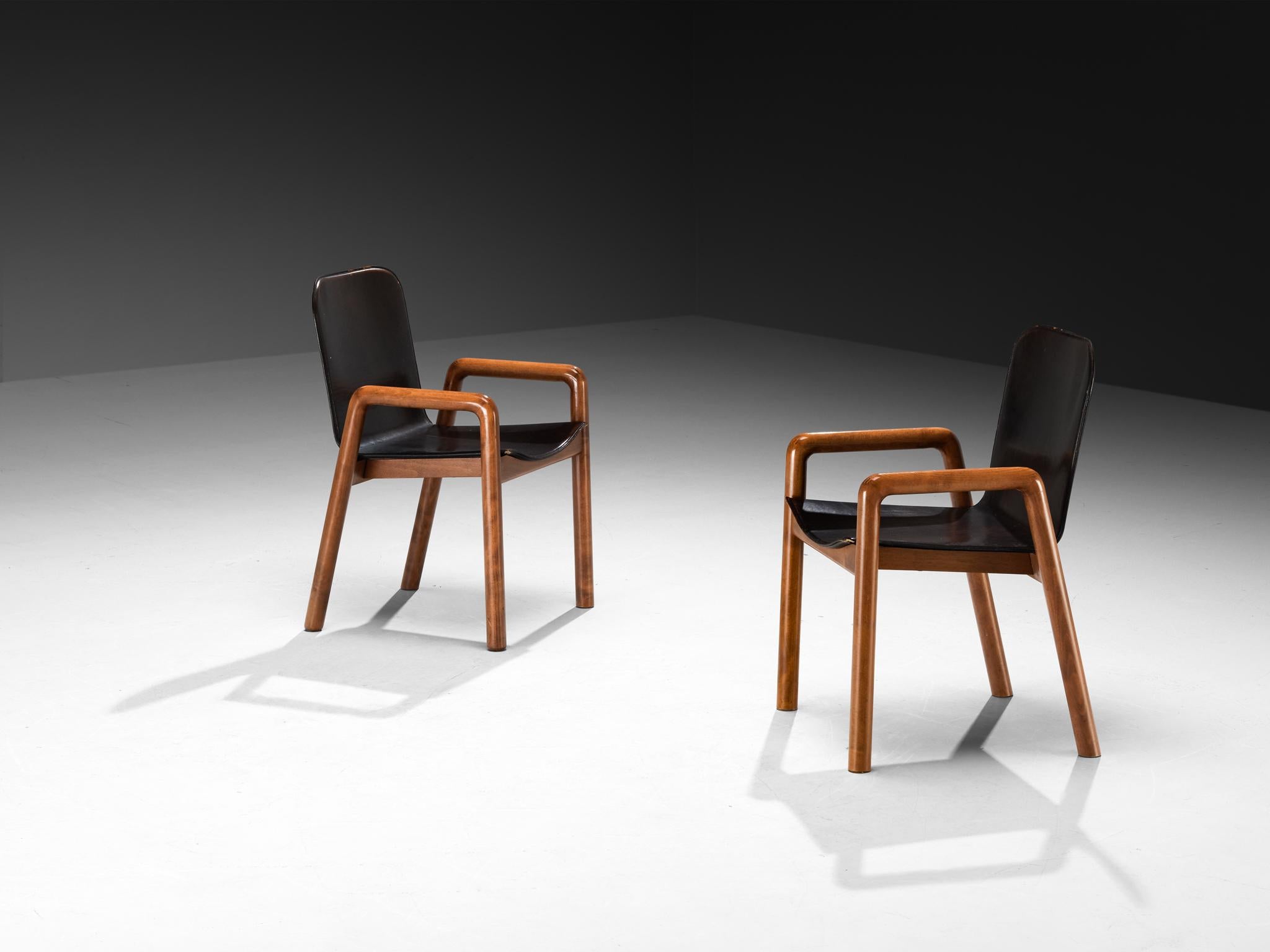 Post-Modern Italian Set of Ten Dining Chairs in Leather and Wood For Sale 6