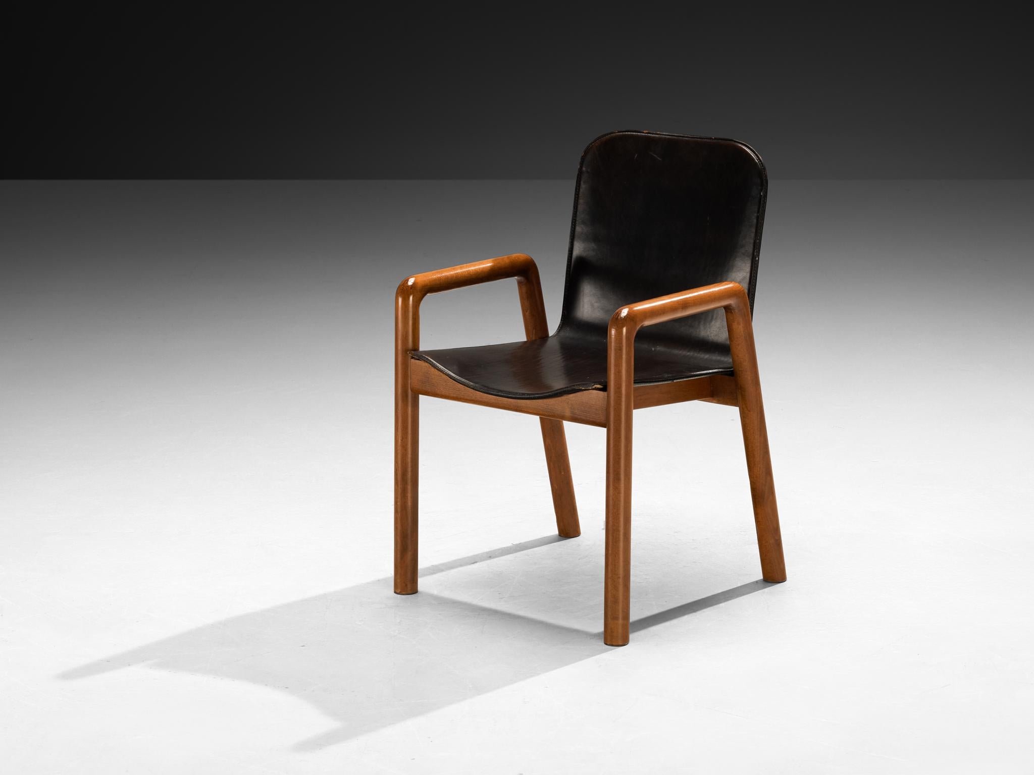 Post-Modern Italian Set of Ten Dining Chairs in Leather and Wood For Sale 7