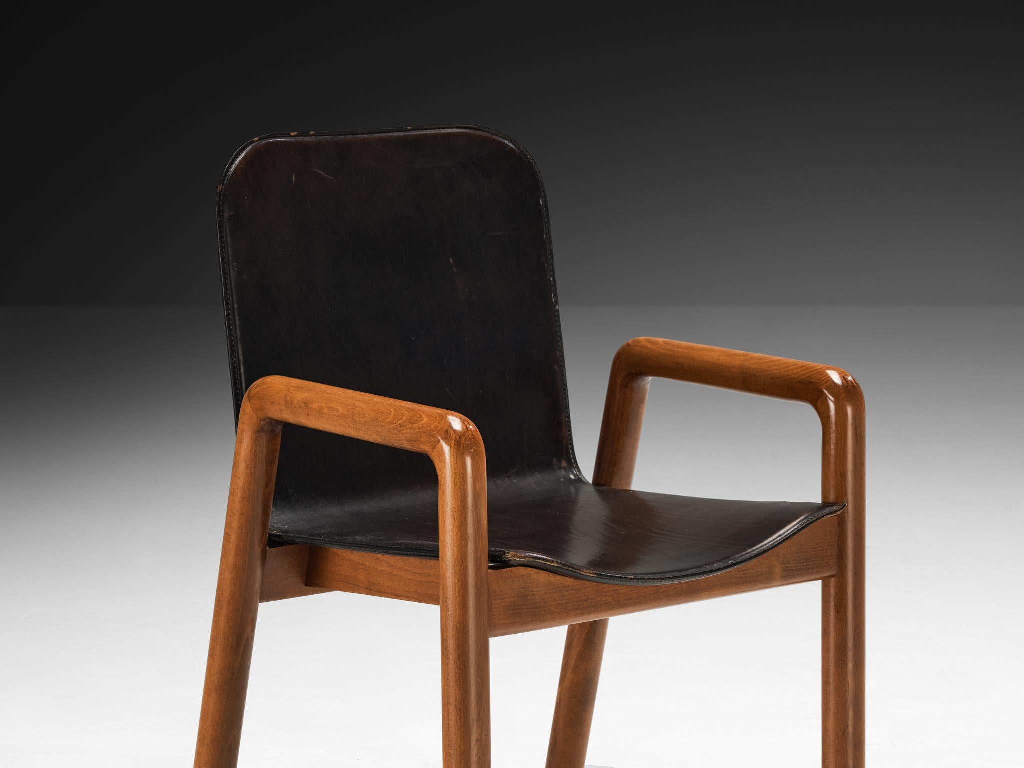 Post-Modern Italian Set of Ten Dining Chairs in Leather and Wood For Sale 8