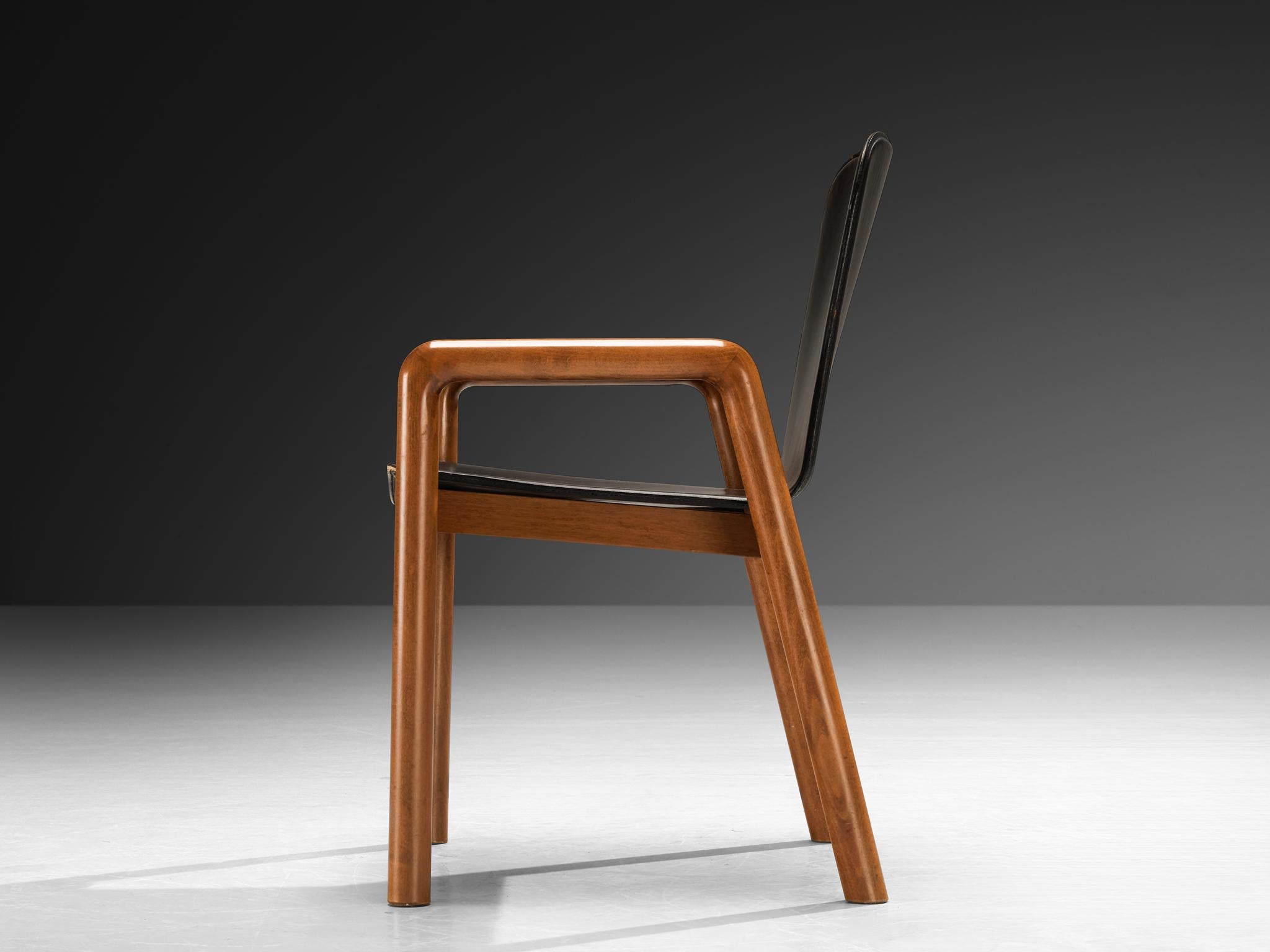 Post-Modern Italian Set of Ten Dining Chairs in Leather and Wood For Sale 9