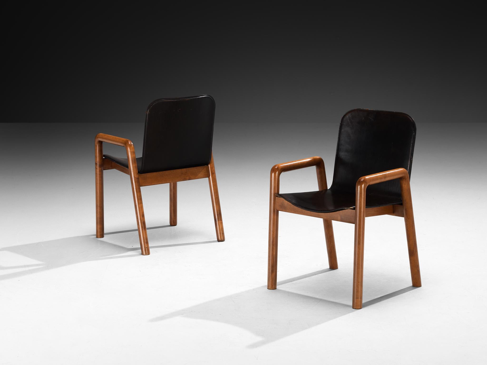 Post-Modern Italian Set of Ten Dining Chairs in Leather and Wood For Sale 2
