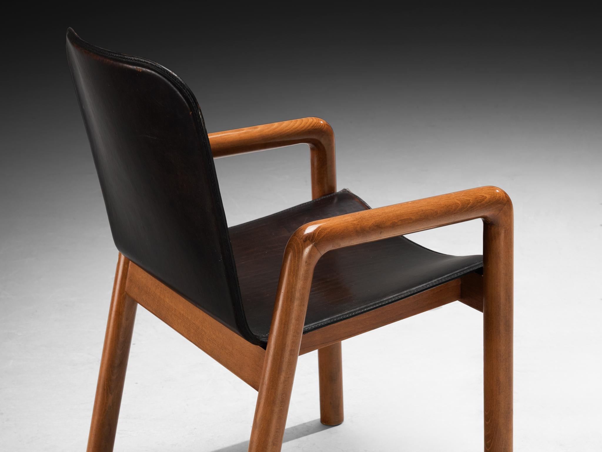 Post-Modern Italian Set of Ten Dining Chairs in Leather and Wood For Sale 3