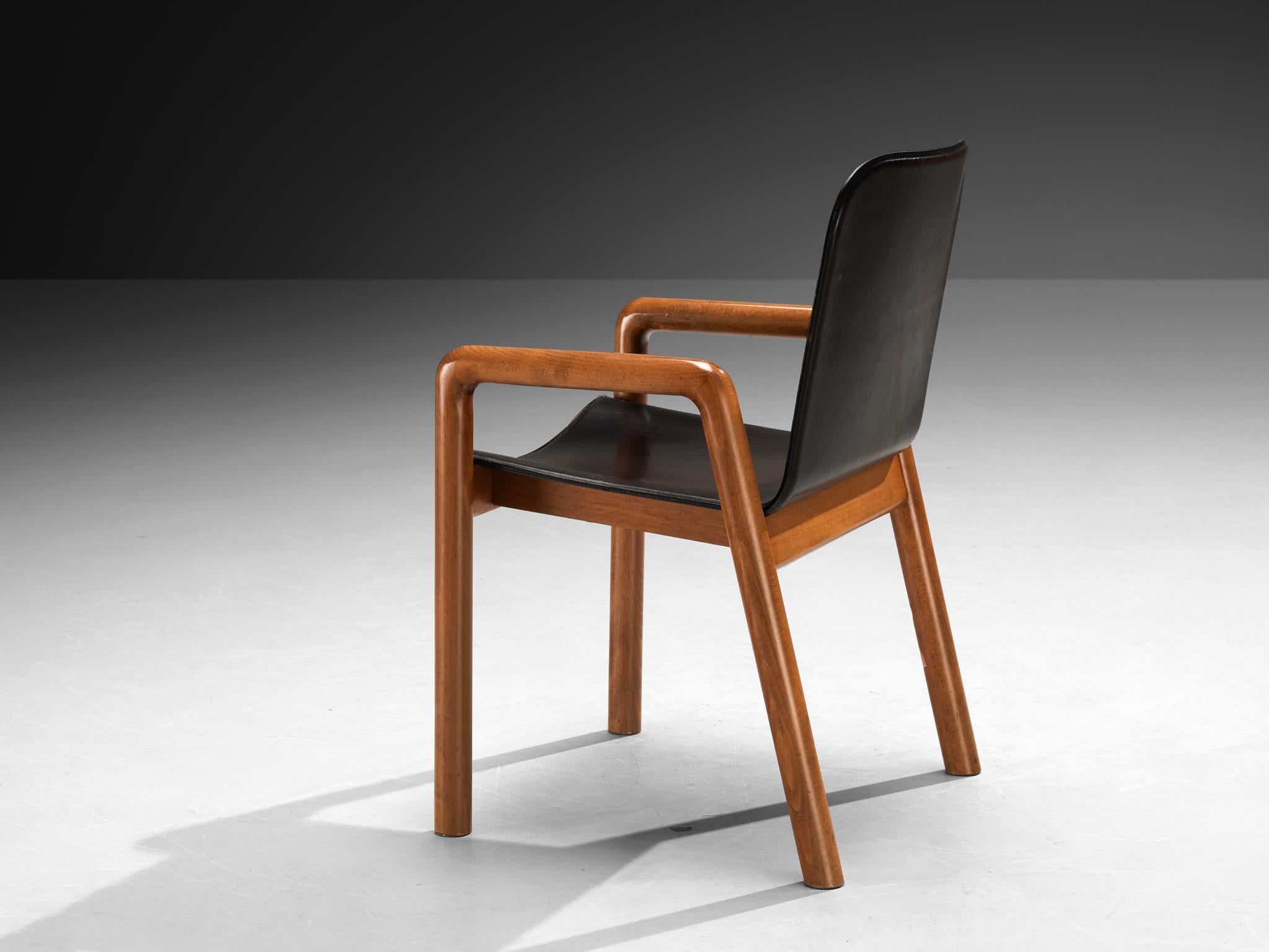 Post-Modern Italian Set of Ten Dining Chairs in Leather and Wood For Sale 4