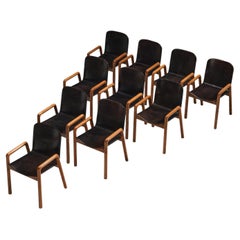 Post-Modern Italian Set of Ten Dining Chairs in Leather and Wood