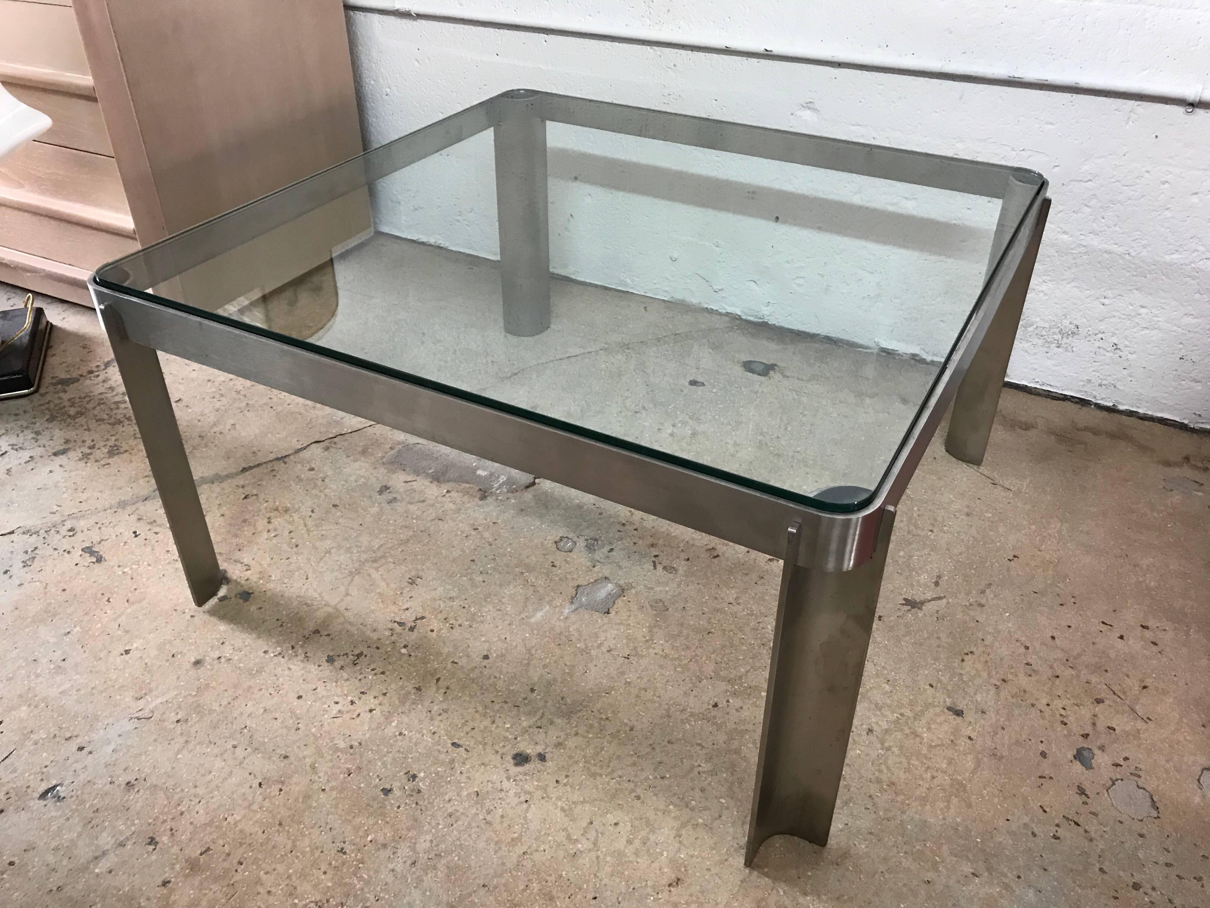 Post-Modern Post Modern Italian Steel and Glass Coffee or Cocktail Table, Italy, circa 1980s For Sale