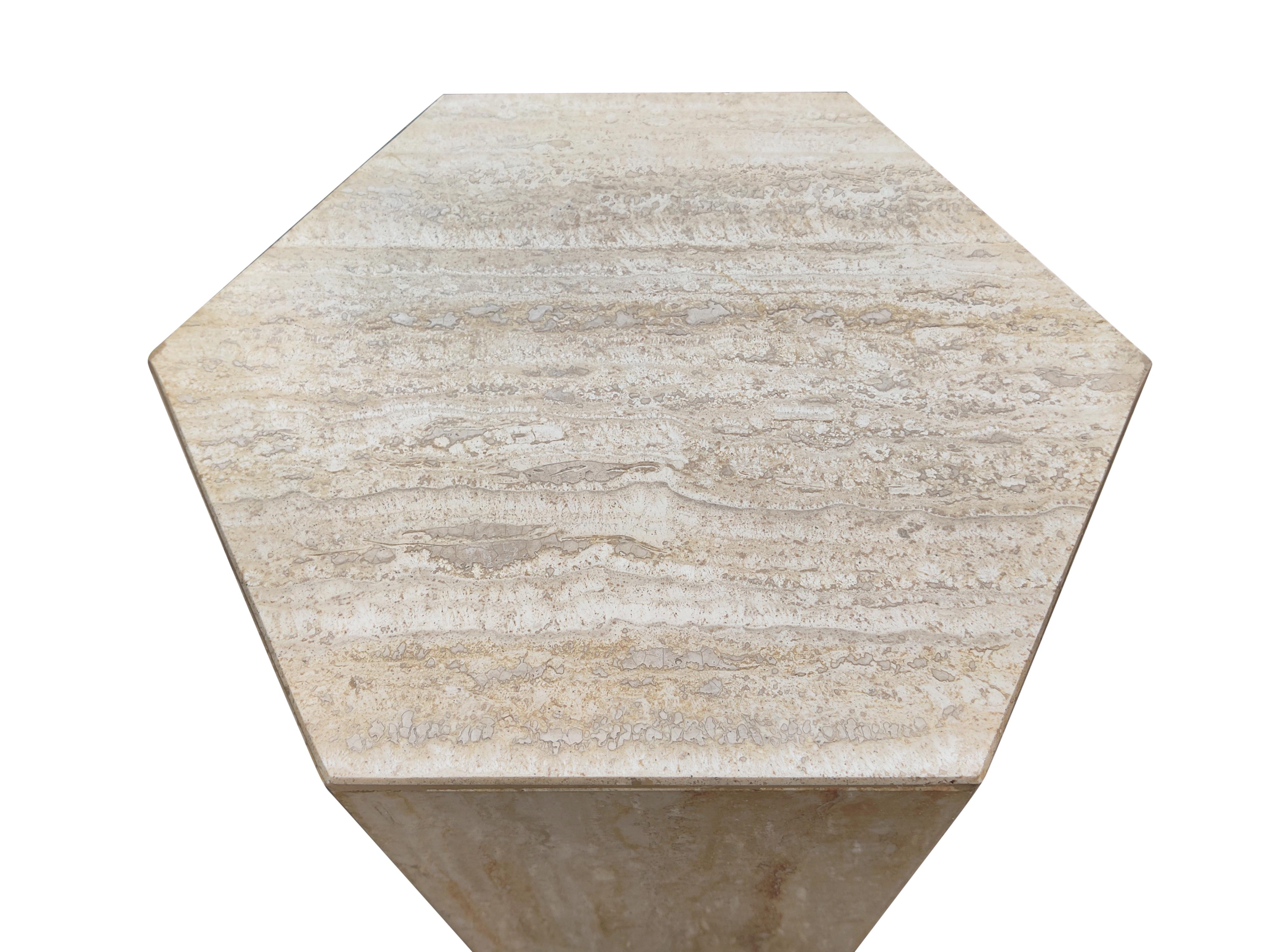 Post-Modern Italian Travertine Marble Hexagonal Side Table, 1970s In Good Condition For Sale In Philadelphia, PA