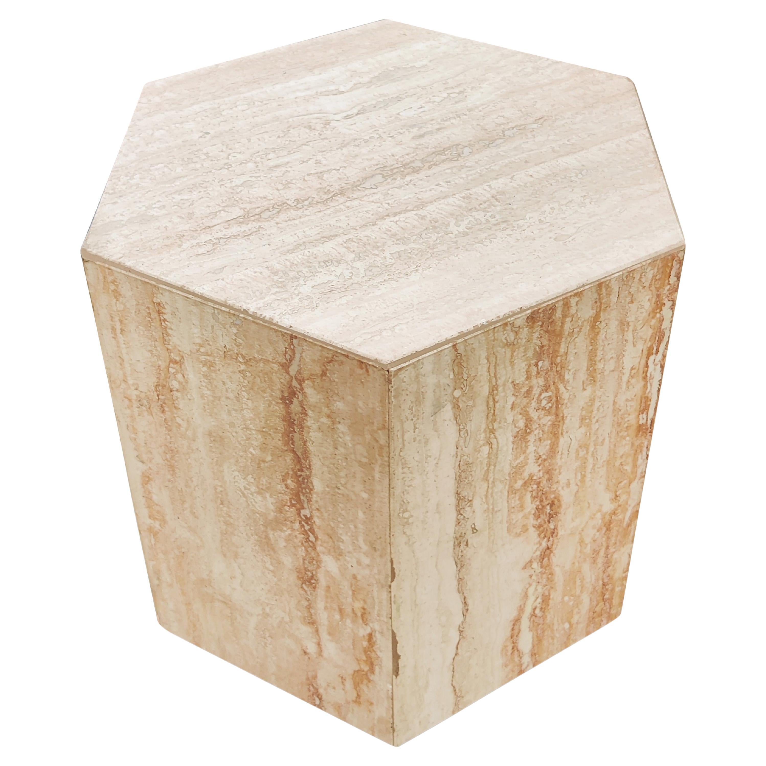 Post-Modern Italian Travertine Marble Hexagonal Side Table, 1970s