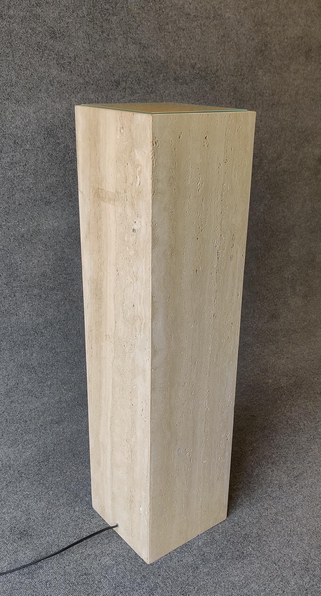 Post-Modern Italian Travertine Marble Illuminated Pedestal by Maurice Villency In Good Condition In Philadelphia, PA
