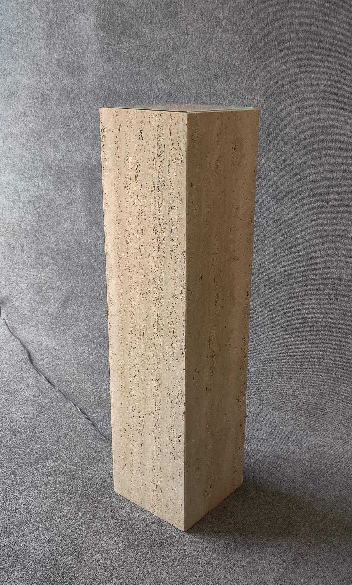 Late 20th Century Post-Modern Italian Travertine Marble Illuminated Pedestal by Maurice Villency