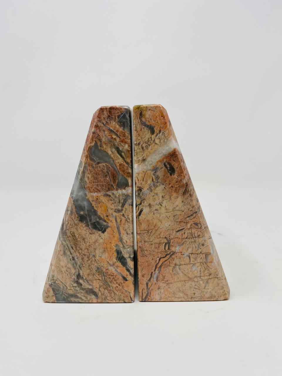Post Modern Italian Triangular Pink Marble Bookends 4