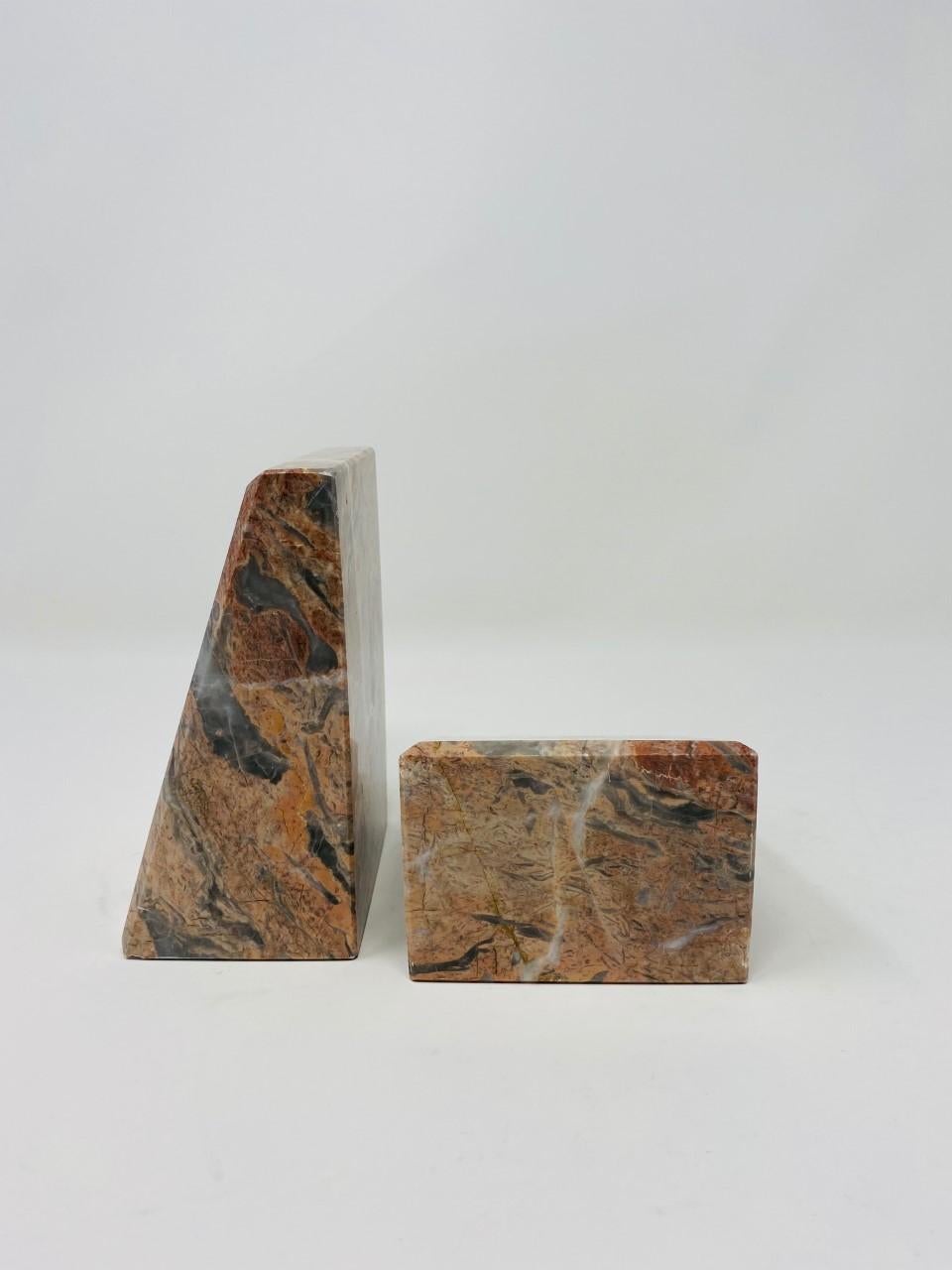 Post Modern Italian Triangular Pink Marble Bookends 5