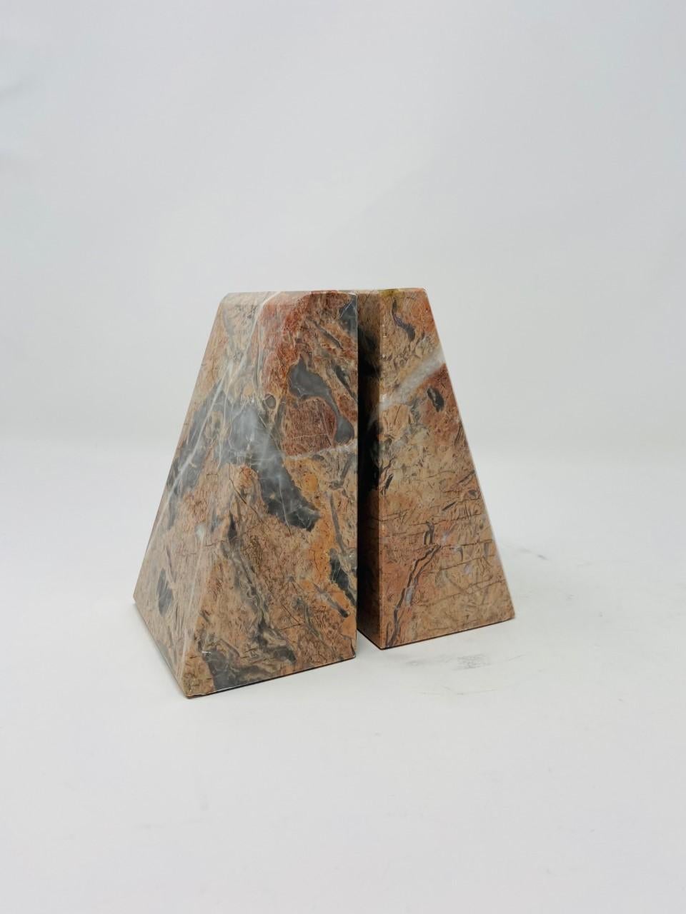 Post Modern Italian Triangular Pink Marble Bookends 2