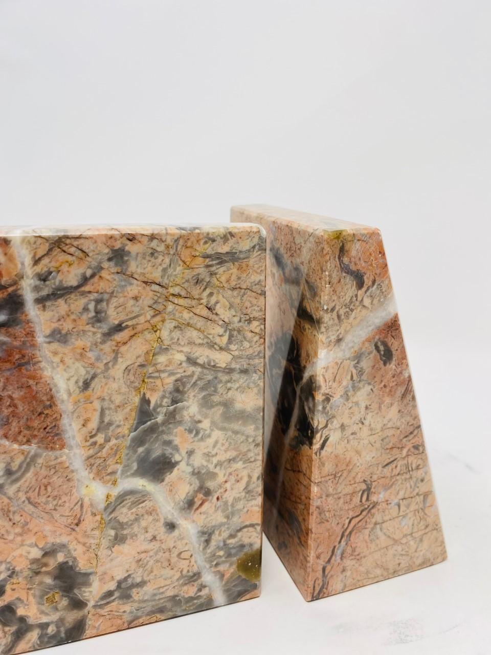 Post Modern Italian Triangular Pink Marble Bookends 3