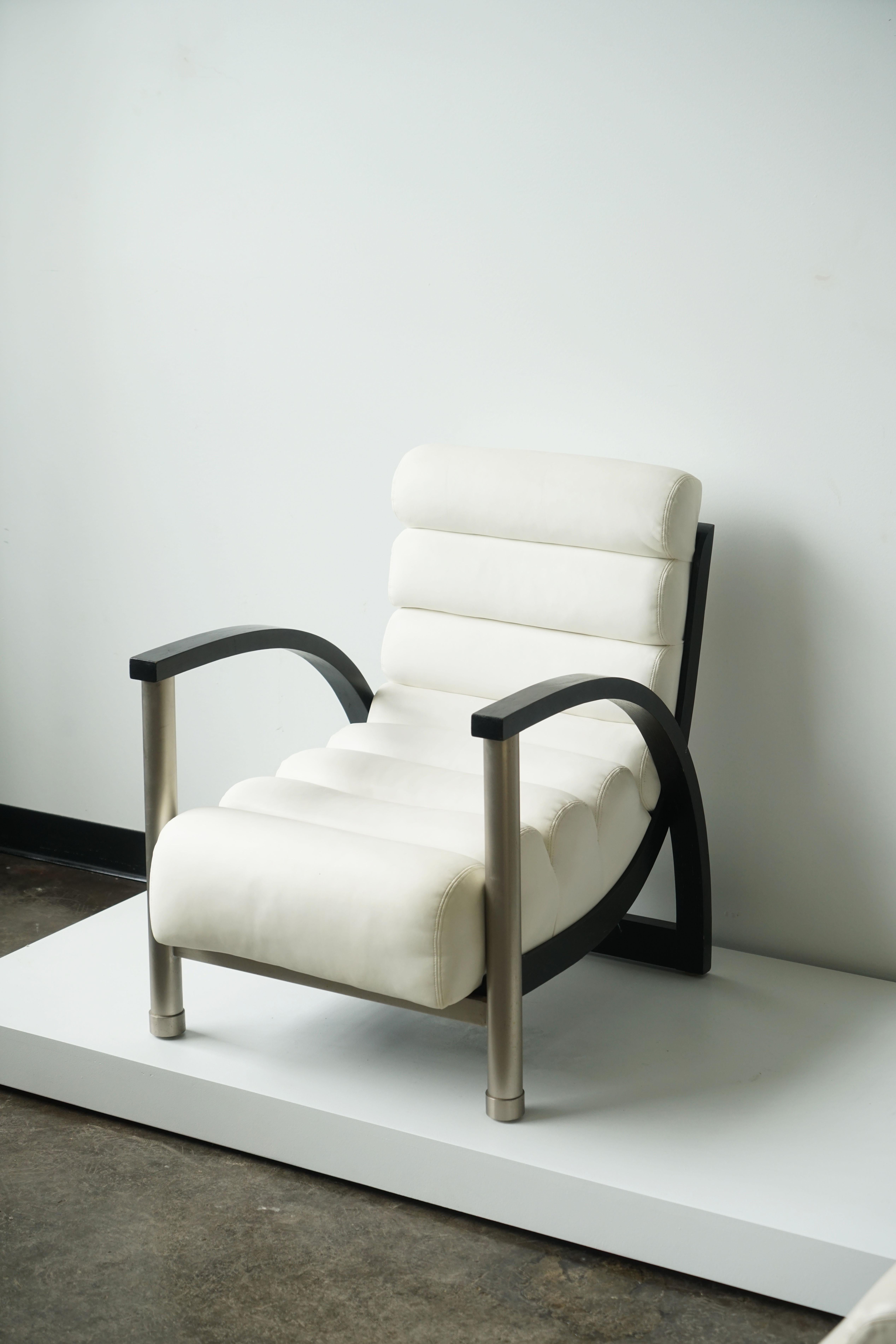 Post Modern Jay Spectre Eclipse Lounge Chair in White Leather for Century 2