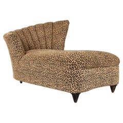 Art Deco Style Fan Back Leopard Print Chaise Lounge