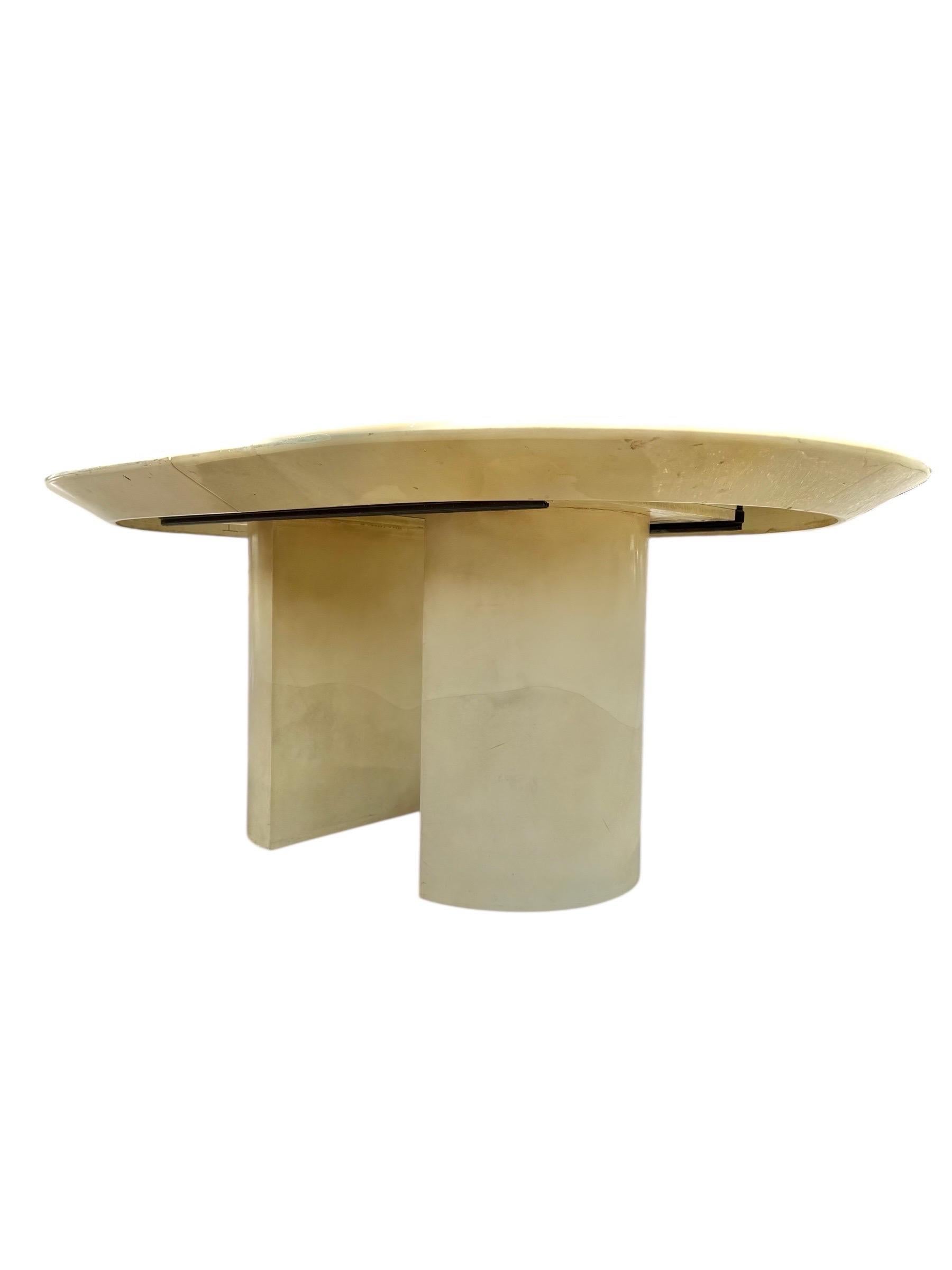 Wood Post Modern Karl Springer Style Lacquered Dining Table For Sale