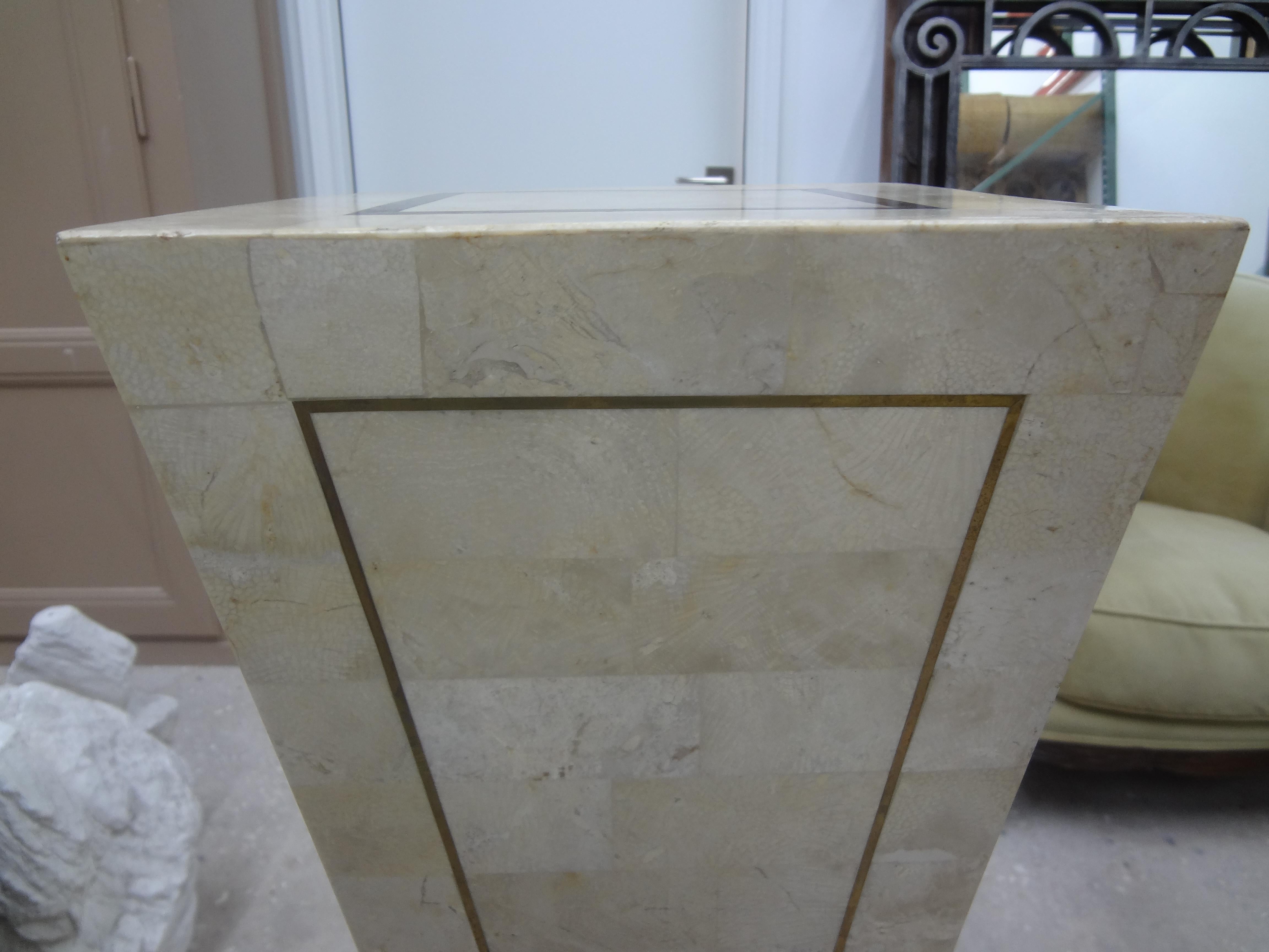 Late 20th Century Large Tessellated Stone and Brass Pedestal For Sale