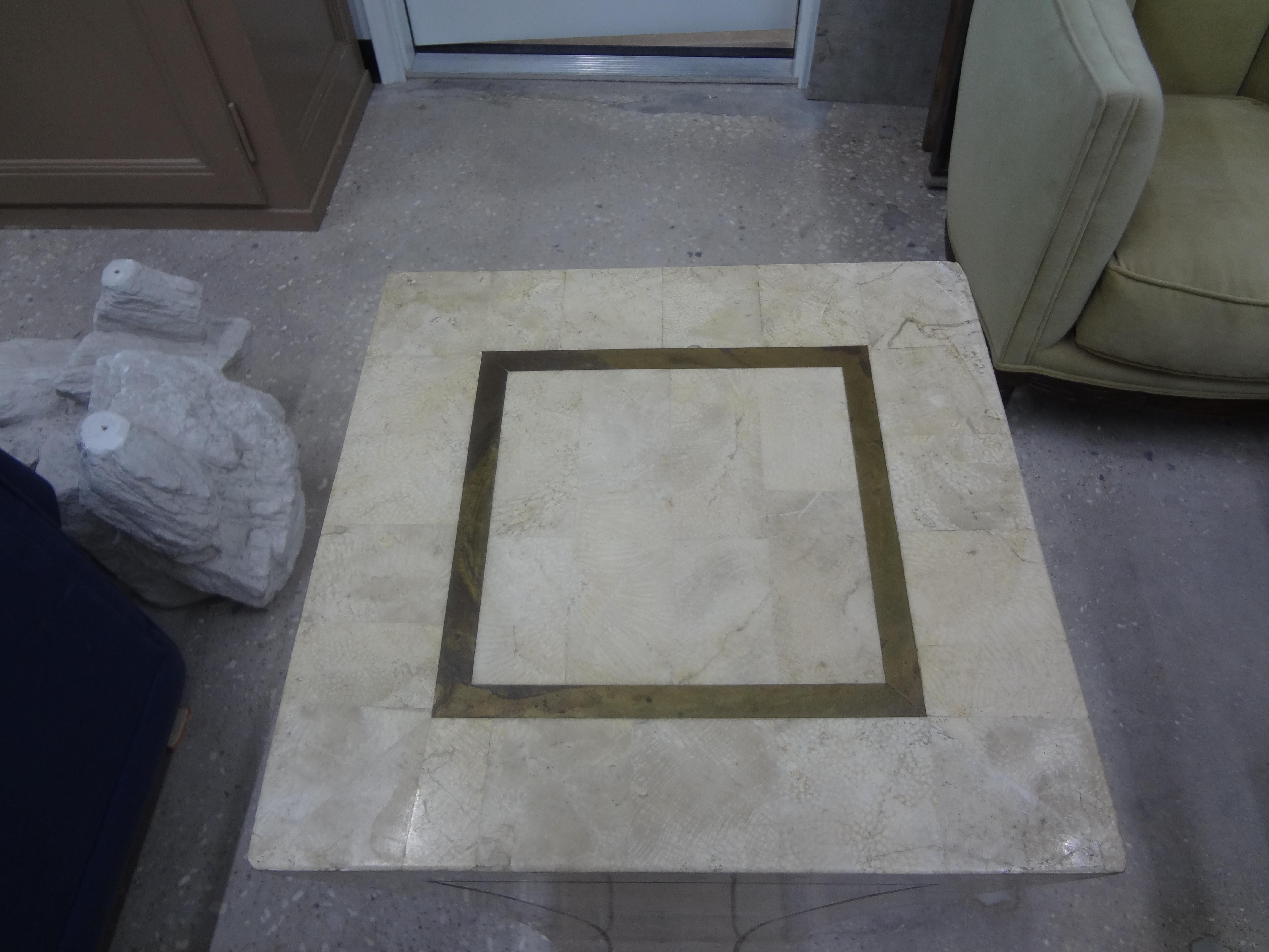 Large Tessellated Stone and Brass Pedestal For Sale 1