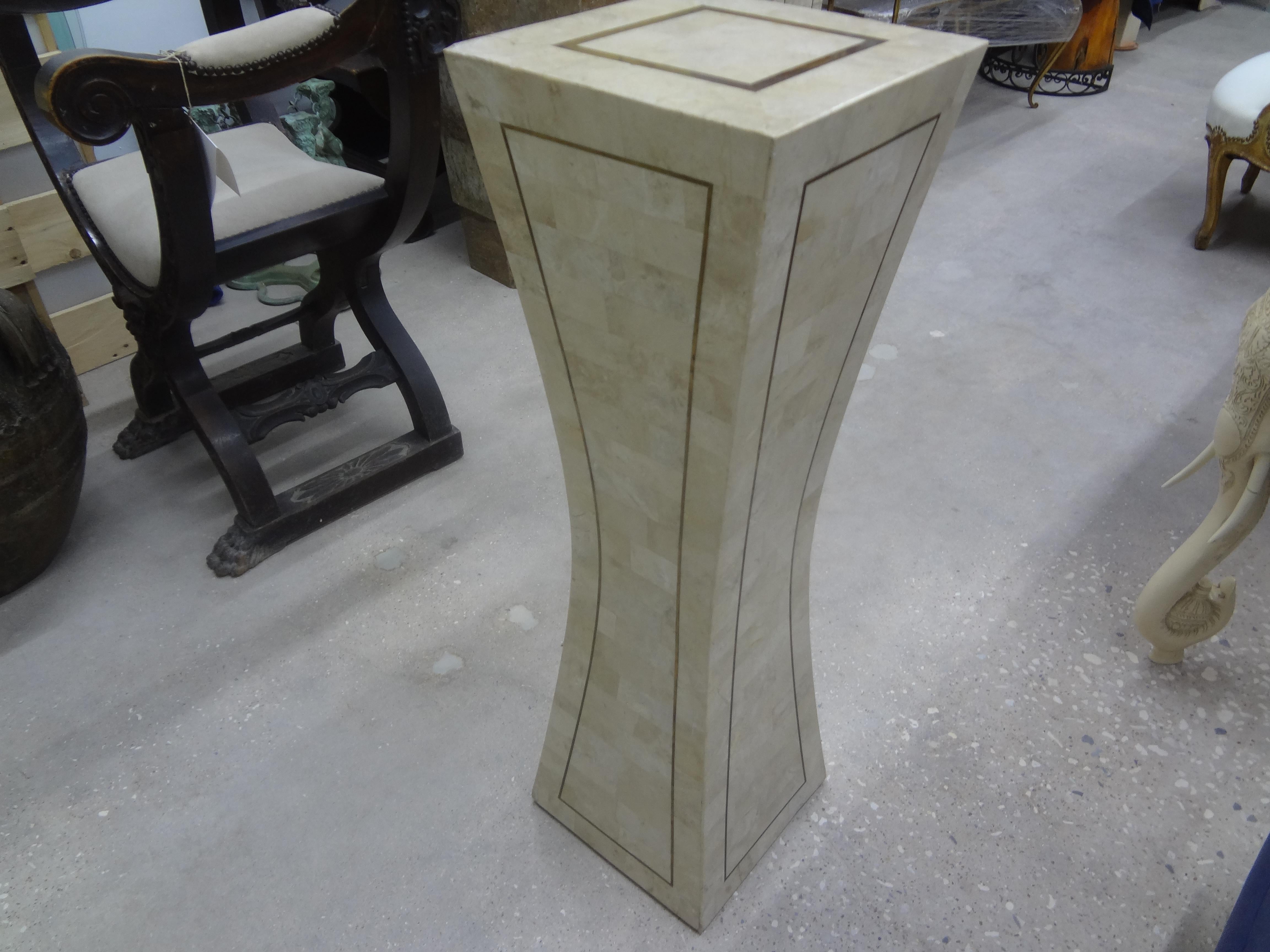 Large Tessellated Stone and Brass Pedestal For Sale 4