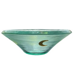 Post-modern Kiln-Formed Art Glass Bowl Gold w 24k inlaid by Jeffrey Andrews 1994