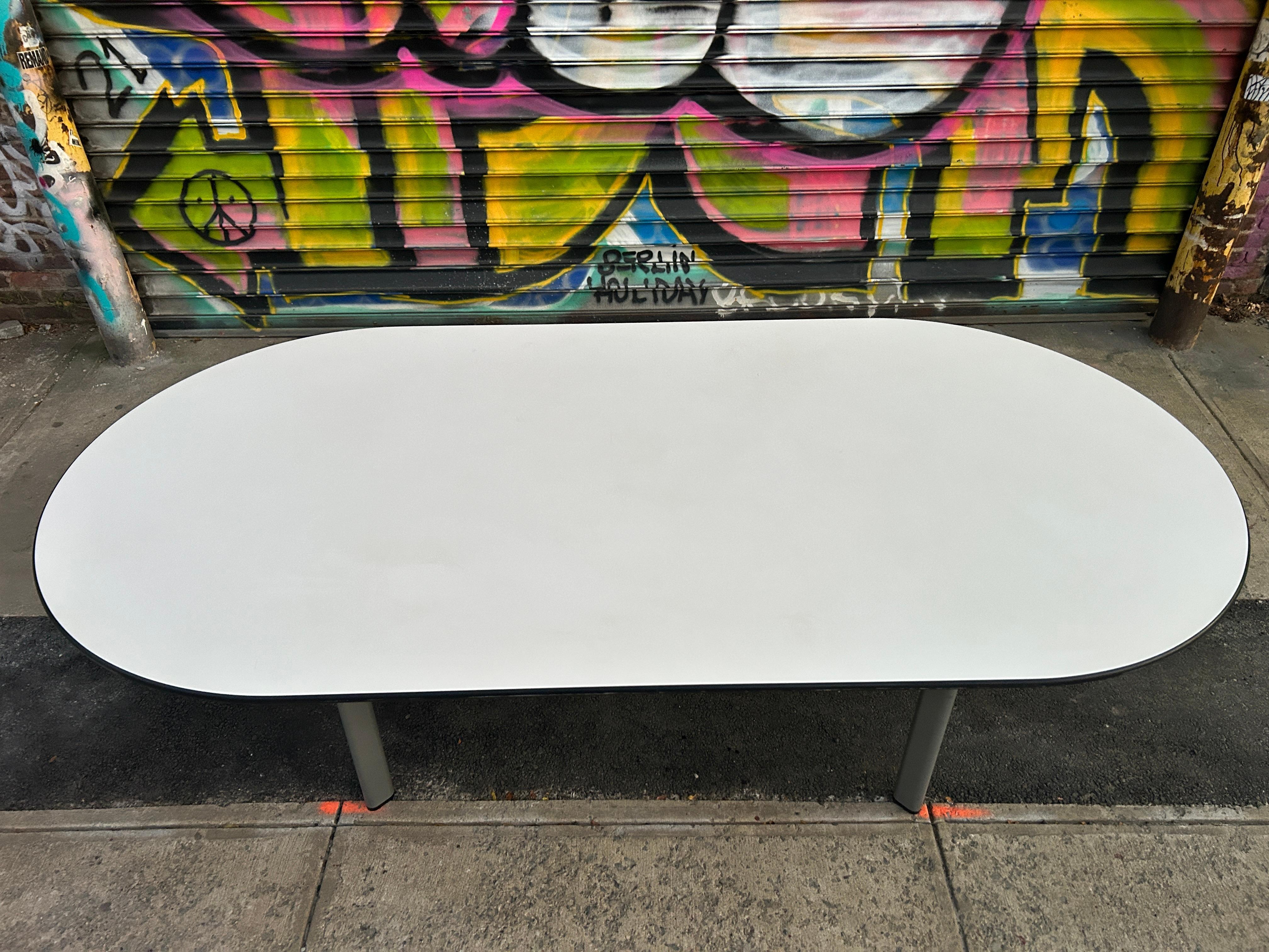 Post modern Knoll white laminate racetrack dining table by joe d'urso For Sale 3